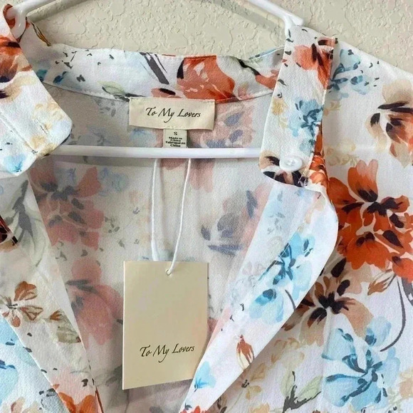 To My Lovers Sheer Floral Dress Women's Size Small Long Sleeve White Blue - Picture 4 of 10